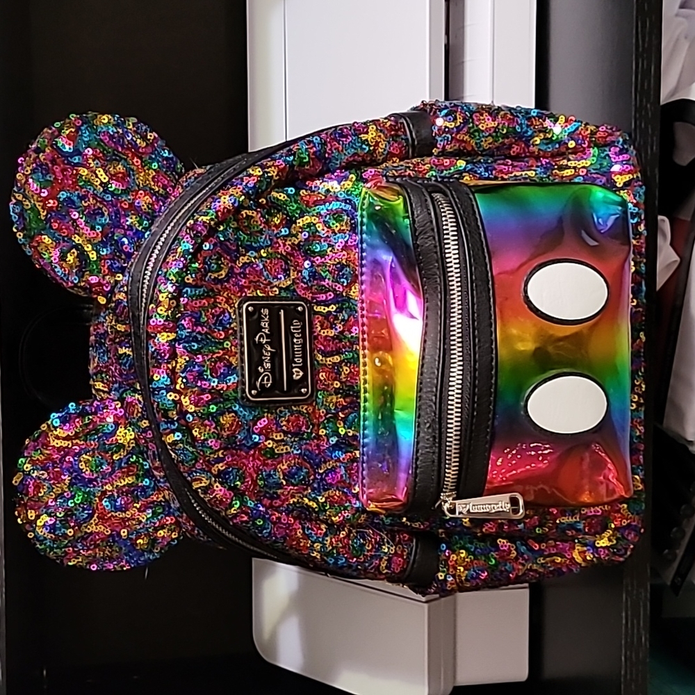 New Disney Loungefly multi-color sequin mini backpack